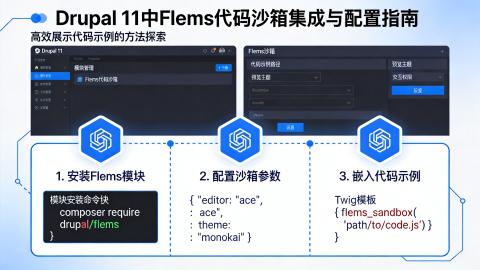 Drupal 11中寻找更好展示代码示例的方法：Flems代码沙箱集成与配置